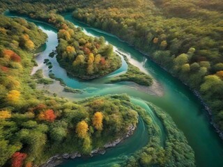 winding rivers and lush green forests