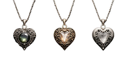 Set of Silver Locket Necklaces Isolated on Transparent or White Background, PNG
