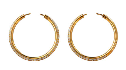 Set of Gold Hoop Earrings Isolated on Transparent or White Background, PNG