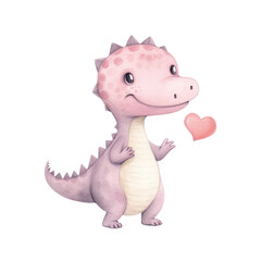 Watercolor of valentine's day dinosaur, love dino isolated on background.