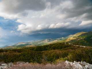 Storm clouds over the Croatian mountains in autumn.