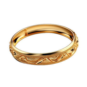 Gold Bangle Bracelet Isolated on Transparent or White Background, PNG