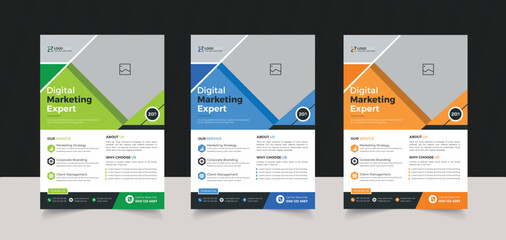 Digital Marketing Agency Corporate Business flyer  geometric shape design with various color versions 