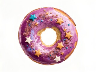 A doughnut with a galaxy-themed icing pattern