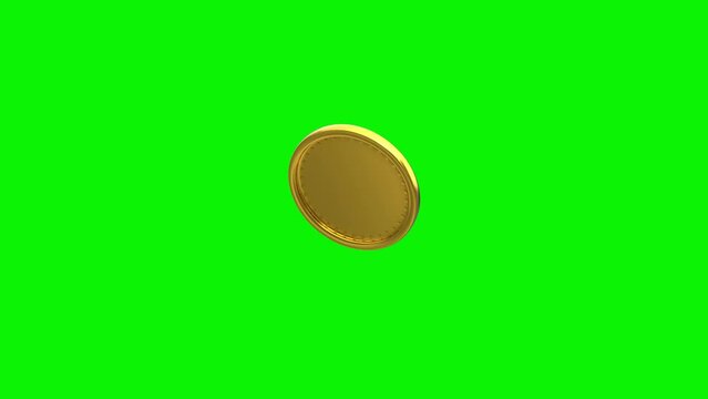 Slow motion of 3d gold coin spinning in the air green screen and overlay animation video with the same duration.
