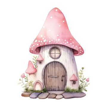 recommend clip art: Watercolor of gnome house, Fairy tale house isolated on background.