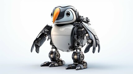 Naklejka premium Penguin robot, funny robotic animal isolated over white background