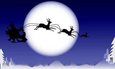 Christmas Background Wallpaper with moon and santa claus 