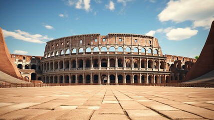 Photograph the iconic grandeur of the Colosseum, its imposing structure echoing the gladiatorial battles and public spectacles - obrazy, fototapety, plakaty