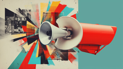 Modern collage of megaphone