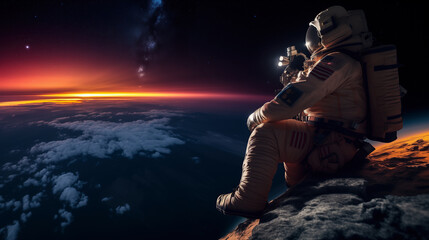 Obraz premium An Astronaut Contemplates the Sunrise Over the Earth from Outer Space