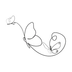 Butterfly  single continuous one line out line vector art  drawing  and tattoo design