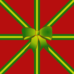 Abstract background for Christmas theme with red background and yellow green ribbon