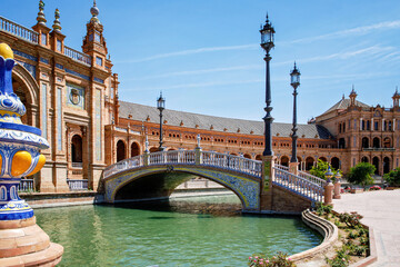 Panoramic view of Plaza de Espana in Seville, Andalusia, Spain