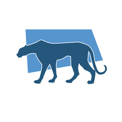 Silhouette of a wild forest big cat animal walking pose isolated on white background.