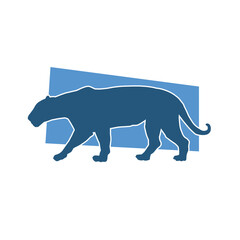 Silhouette of a wild forest big cat animal walking pose isolated on white background.