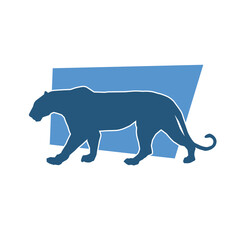 Silhouette of a wild forest big cat animal walking pose isolated on white background.