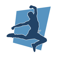 Silhouette of a sporty man jumping. Silhouette of a dancer male in action pose.