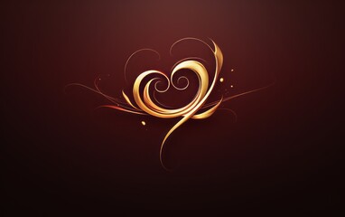 A small, gold heart icon with flowing script lines.Red background,Valentine day