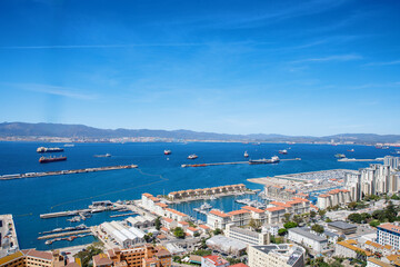 Aerial view of Gibraltar, Algeciras Bay and La Linea de la Concepcion from the Upper Rock. View on...