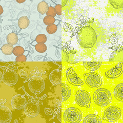 Tropical seamless pattern with lemons. Cute fruit summer background. Vector bright modern print for paper, cover, fabric.