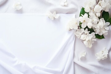 Minimal empty paper card mock up with white flowers.