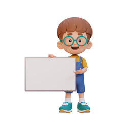 3D kid character holding a blank placard