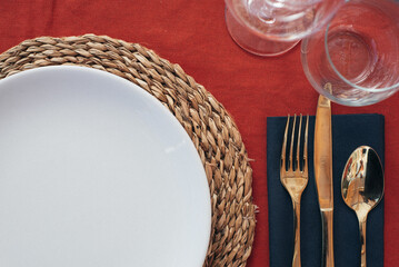 details of a table with cutlery for christmas