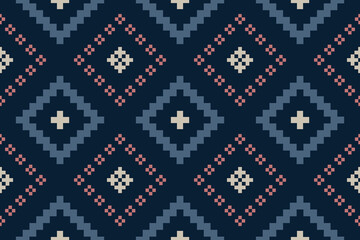 Indigo navy blue geometric traditional ethnic pattern Ikat seamless pattern border abstract design for fabric print cloth dress carpet curtains and sarong Aztec African Indian Indonesian