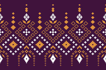 Purple cross stitch traditional ethnic pattern paisley flower Ikat background abstract Aztec African Indonesian Indian seamless pattern for fabric print cloth dress carpet curtains and sarong
