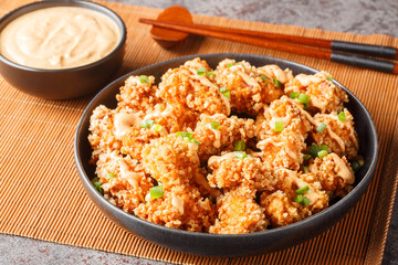 Bang Bang Chicken succulent chicken chunks ensconced in a delectable batter, crisped up with Panko,...