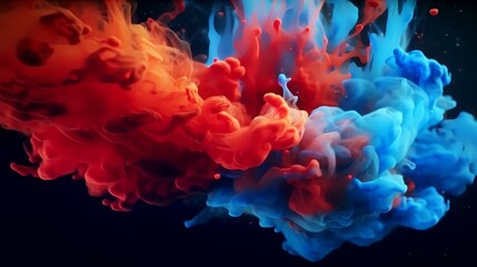 Red and blue ink in water on a black background. Abstract background