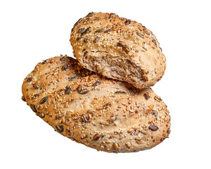 Kraft bread of an elongated shape made of whole wheat flour, sprinkled with various seeds