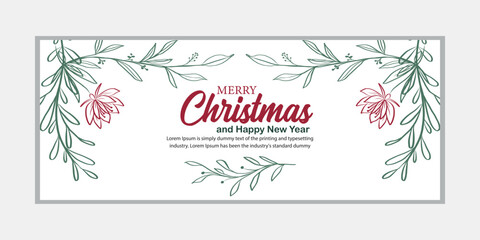 Fototapeta na wymiar Merry Christmas banner and Happy New Year banner, social media cover and web banner, Merry Christmas design for greeting card, Vector Merry Xmas snow flake header, Christmas banner or wallpaper 