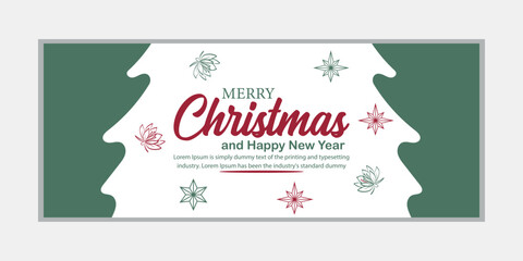 Merry Christmas banner and Happy New Year banner, social media cover and web banner, Merry Christmas design for greeting card,  Vector Merry Xmas snow flake header, Christmas banner or wallpaper 
