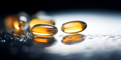 Omega-3 capsules on white background. Fish oil in pills.