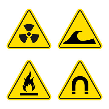 Danger Warning Attention With Different Types and Shapes. Vector Illustration Set.