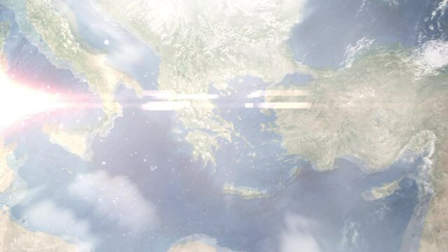 Zoom in from space and focus on Chalcis, Greece. 3D Animation. Background for travel intro. Elements of this image furnished by NASA
