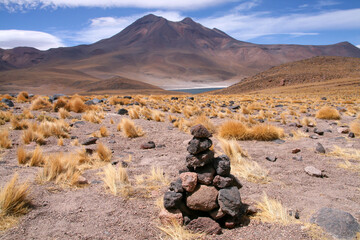 Laguna Miniques is located at the foot of the Cerro Miscanti volcano  in Antofagasta Region in...