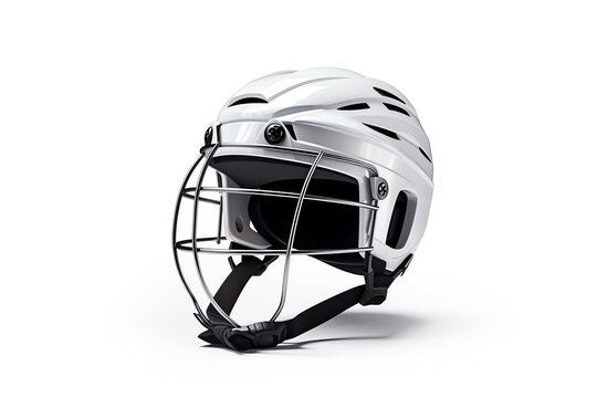 a white helmet with a wire face mask