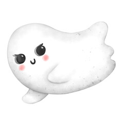 Cute Ghost Cartoon Halloween Watercolor Illustration Clipart