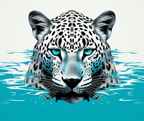 a leopard with blue eyes in water