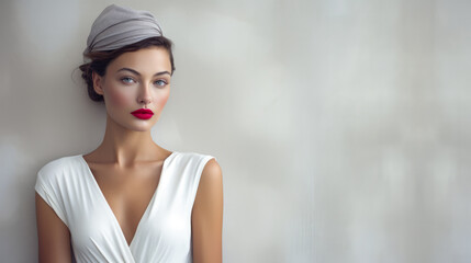 Naklejka premium Portrait of a beautiful vintage young woman with copyspace