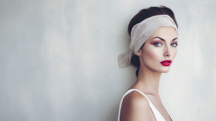 Fototapeta premium Portrait of a beautiful vintage young woman with copyspace