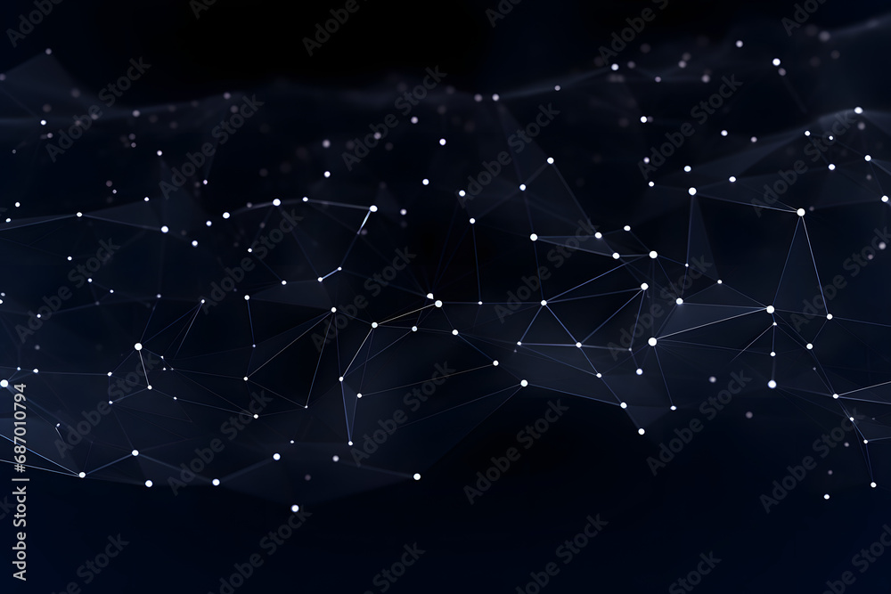 Fototapete abstract polygonal space with connecting dots and lines. dark background. connection structure. 3d w