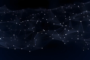 Abstract polygonal space with connecting dots and lines. Dark background. Connection structure. 3d Widescreen isolated on transparent background. Generative Ai.
