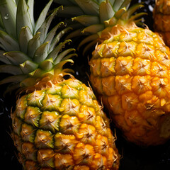 Pineapple banner. Pineapples background. Close-up food photography
