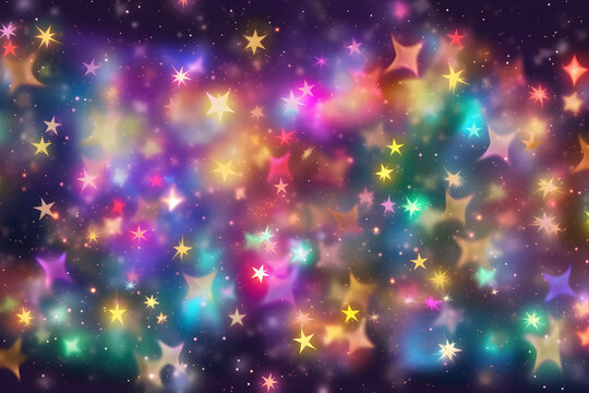 colorful stars background, sparkle lights confetti falling. magic shining Flying christmas stars isolated on a transparent background. Generative Ai.