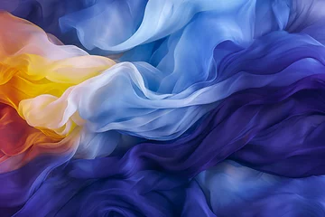 Foto op Canvas Abstract purple, blue, yellow soft fabric wavy folds. Modern luxury satin wave drapes background. Smoke wavy texture waves material backdrop, Illustration backdrop for mobile web copy space by Vita © Vita