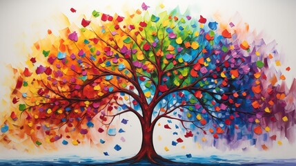 a surreal and abstract tree that appears to be a fusion of various vibrant colors, as though it was painted by nature.